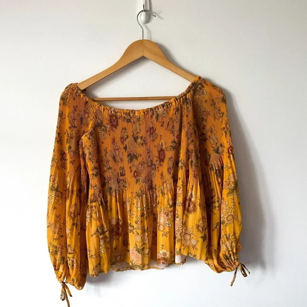 Aritzia Wilfred Talence Pleated Floral Garden Blouse Yellow Sz S - Picture 5 of 8